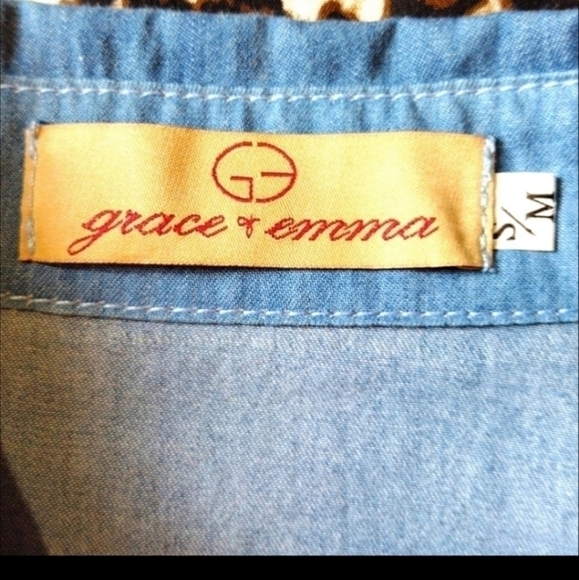 Grace & Emma Leopard Print & Denim Western Style Blouse - Picture 7 of 8